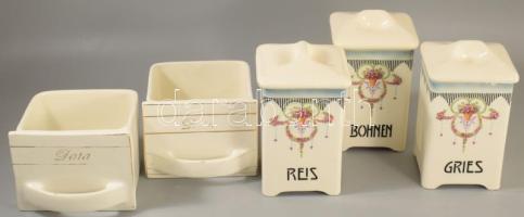 Ditmar Urbach 3 darab szecessziós fűszertartó + 2 darab Gránit fűszerfióka, m: 20 cm alatt, felületi sérülésekkel, lepattanással.