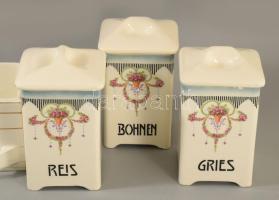 Ditmar Urbach 3 darab szecessziós fűszertartó + 2 darab Gránit fűszerfióka, m: 20 cm alatt, felületi...