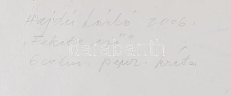 Hajdú László (1938-): Fekete eső, 2006. Ecolin, kréta, papír. Jelezve jobbra lent. Hátoldalán autogr...
