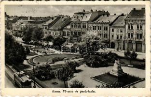 1939 Kassa, Kosice; Fő utca, park, üzletek, drogéria, villamos. Fried kiadása / main street, shops, tram (EK)
