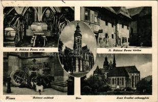 1944 Kassa, Kosice; II. Rákóczi Ferenc sírja és börtöne, Rákóczi emlékmű, Szent Erzsébet székesegyház, Dóm / Francis II Rákóczi's tomb and prison, monument, cathedral (gyűrődések / creases)