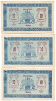 1919. Miskolc 1919.05.14. 10K "Miskolcz város" utalvány-jegye (3x) sorszámkövetők "B) 187 20 - B) 187 22" T:AU-XF Hungary / Miskolc 14.05.1919. 10 Korona "Miskolcz város" (3x) consecutive serials "B) 187 20 - B) 187 22" C:AU-XF Adamo MIS-7.3