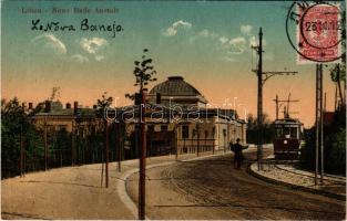 1912 Liepaja, Liepoja, Lipawa, Libau; Neue Badanstalt / spa, bathhouse, tram (EB)