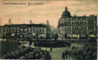 1915 Liepaja, Liepoja, Lipawa, Libau; Rosenplatz / square, tram, shops. Druck u. Verlag N. Kruck lit...
