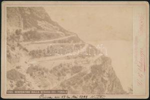 1899 Olaszország, Ponale út (Strada del Ponale) a Garda-tó (Lago di Garda) partján, keményhátú fotó, 11x16,5 cm