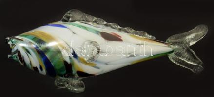 Anyagában multicolor színezésű üveghal, kézzel készült, hibátlan, h: 30 cm