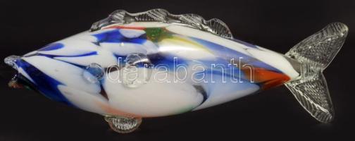 Anyagában multicolor színezésű üveghal, kézzel készült, hibátlan, h: 27,5 cm