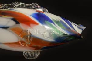 Anyagában multicolor színezésű üveghal, kézzel készült, hibátlan, h: 27,5 cm