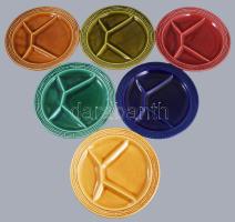 Sarreguemines France 6 személyes kínáló készlet, klf színű mázakkal fedve, jelzett, hibátlan (mázrepedéssel), plasztikus díszítésű peremrésszel, d: 23 cm