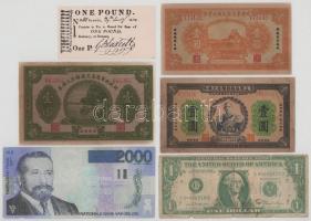 Vegyes, 6db-os kínai, belga, amerikai és ausztrál hamis bankjegy T:vegyes Mixed 6pcs, Chinese, Belgian, American and Australian fake banknotes C:mixed