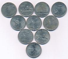 Amerikai Egyesült Államok 1999-2004. 1/4$ Cu-Ni "50 állam" (10xklf) T:XF egyiken durva ph-k USA 1999-2004. 1/4 Dollar Cu-Ni "50 states" (10xdiff) C:XF one with hard edge errors