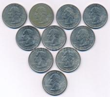 Amerikai Egyesült Államok 1999-2004. 1/4$ Cu-Ni "50 állam" (10xklf) T:XF egyiken durva ph-...