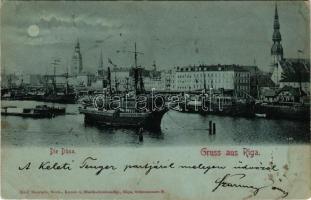 1899 Riga, Die Düna / port at night in moonlight (EM)