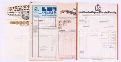 1931-1945 4 db különféle fejléces számla és üzleti levél (Ipari Lakkok Gyára Rt., Simonyi Albert, Lutz Ede és Társa, Pictura Sablongyár), az egyikhez hozzátűzve 2 db vasúti fuvarlevél