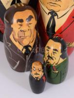 5 darabos matrjoska baba szett, szovjet vezetők képeivel festve, m: 18 cm alatt