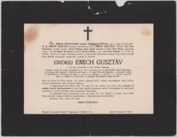 1911 Bp., emőkei Emich Gusztáv (1843-1911) cs. és kir. asztalnok, m. kir. udvari tanácsos, országgyű...