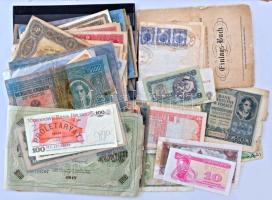 Vegyes 107db-os magyar és külföldi bankjegy tétel, közte néhány jobb szükségpénz is + "Magyar Országos Központi Takarékpénztár" betétkönyve és két darab perui váltó T:F,VG