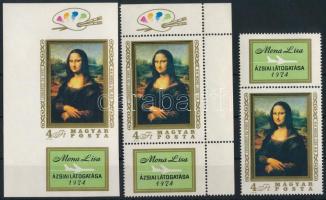1974 Mona Lisa 2 fogazott + 1 vágott ívsarki szelvényes bélyeg (7.000)