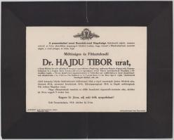 1918 Pannonhalma, Hajdu Tibor Vendel (1858-1918) pannonhalmi főapát halotti értesítője, lapszéli szakadással, 23x29 cm