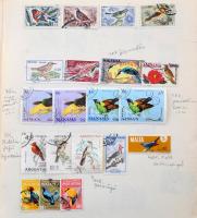 Madár - állat motívum gyűjtemény házi készítésű lapokon + kisméretű berakóban, sok száz bélyeg telje...