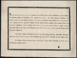 1819 Pest, Franz von Bogdanovich (Bogdanovich Ferenc) cs. kir. százados halotti értesítője, 16x21 cm