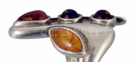 Ezüst (Ag) gyűrű, borostyán berakással. Jelzett: 1999 utáni behozatali fémjel, 925 ezrelékes ezüst, ...