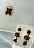 Ezüst (Ag) ékszer szett, fülbevaló pár és nyaklánc cseh gránát berakással, 925 ezrelékes ezüst, jelz...
