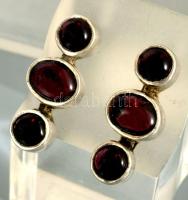 Ezüst (Ag) ékszer szett, fülbevaló pár és nyaklánc cseh gránát berakással, 925 ezrelékes ezüst, jelz...