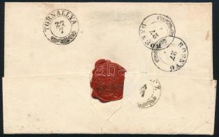 1851 6kr HP I. levélen, "ERLAU" - "MISKOLCZ" - "TORNALLYA" - "ROZ...