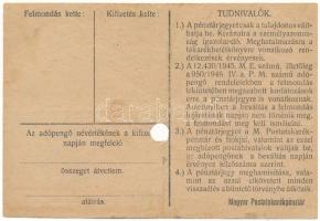 1946. 100.000AP nem kamatozó Pénztárjegy "B * 116651" "Másra át nem ruházható", ...
