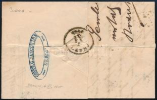 1855 9kr MP III világoskék bélyeg levélen, "SEMLIN" - "PESTH / Früh"