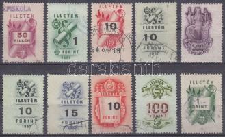 1945-1957 10 db okmánybélyeg eltolódott nyomatokkal