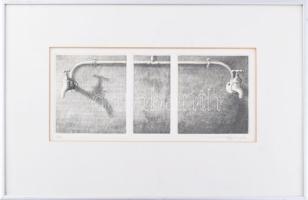 Franc van Oort (1953-): Csapok (cím nélkül), 1982. Rézkarc, papír. Jelzett. Számozott (43/50). Üvegezett keretben. 12x29 cm.