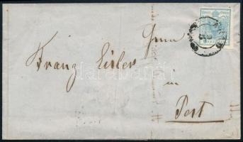 1851 9kr HP I világoskék bélyeg levélen "ARAD" - "PESTH" (25.000)