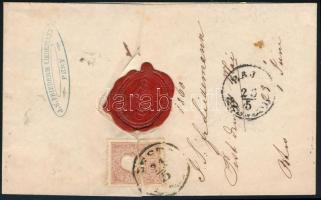 1860 Ajánlott levél 15kr + 10kr (eltépve / torn) II. típusú bélyegekkel, "PESTH / Abends" ...