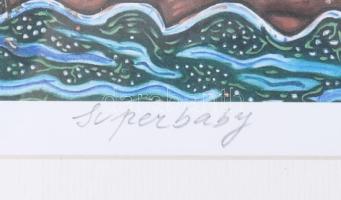 Pjeroo Roobjee (1945-): Superbaby. Nyomat, papír. Jelzett. Számozott (292/390). Üvegezett keretben. ...