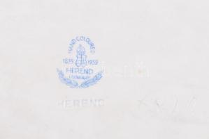 1939 Herendi Poisson mintás tintatartó mandarin fogóval és tapper. Jelzett, aranyozáson kis kopással...