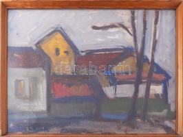 Lipták Pál (1922-2007): Városszéle. Tempera, papír. Jelzett. Üvegezett fakeretben, 43×56 cm