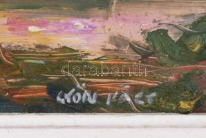 Győri Nagy Sándor (-): Békési tanya. Olaj, farost, jelzett. Dekoratív, sérült fakeretben, 34×40 cm