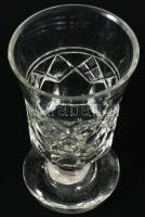 Pénzes pohár. cca 1845-1870, Zlatno, fazettált és köszörült mintás üveg, minimális pattogzással, alj...