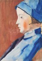 Török István (1906-1945), Vaszary János tanítványa a Képzőművészeti Főiskolán: Nagymarosi lány portréja. Akvarell, papír, jelzett. Üvegezett fakeretben, 34×24 cm