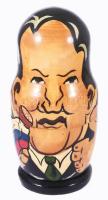 Jelcin, Gorbacsov, Brezsnyev, Sztálin, Lenin, stb. festett fa matrjoska babák 6 db 5-18 cm-ig