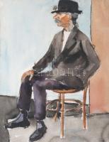 Török István (1906-1945), Vaszary János tanítványa a Képzőművészeti Főiskolán: Széken ölő férfi. Akvarell, papír, jelzett. Üvegezett fakeretben, 36,5×28,5 cm