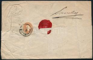 ~1862 2. zónás, 3 latos ajánlott levél 4 x 10kr bérmentesítéssel, a hátoldali bélyeg eltépve "T...