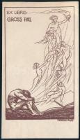 Tedesco Anna (1903-1969): Ex libris Gross Pál. Klisé, papír, jelzett a klisén, apró lapszéli szakadással, 9x5,5 cm