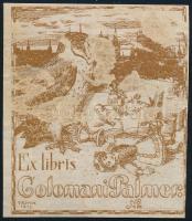 Tichy Kálmán (1888-1968): Ex libris Colomani Palmer, 1910-es évek. Klisényomat, papír, jelzett a metszeten, körbevágva, 6x5 cm