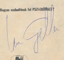 Uri Geller (1946-) izraeli-brit mentalista, előadóművész aláírása egy könyve címlapján (csak címlap)