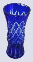Királykéken pácolt kristály váza, hibátlan, m: 27 cm