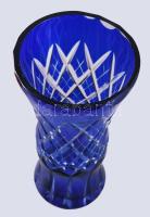Királykéken pácolt kristály váza, hibátlan, m: 27 cm