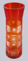 Op-art csiszolású vörösen pácolt kristály váza, minimális pattogzással, m: 30 cm